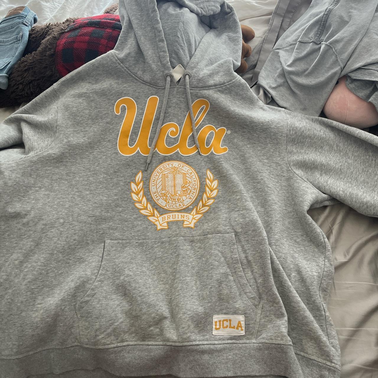 Grey and yellow ucla hoodie size tag says xxl but... Depop