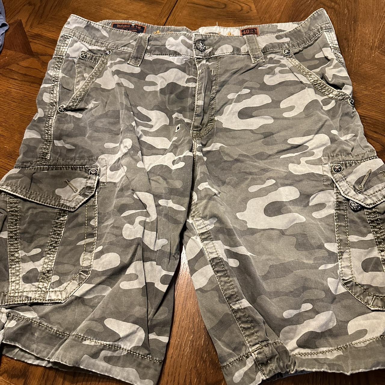 Men’s rock revival camo shorts Size 40 Small tear shown - Depop