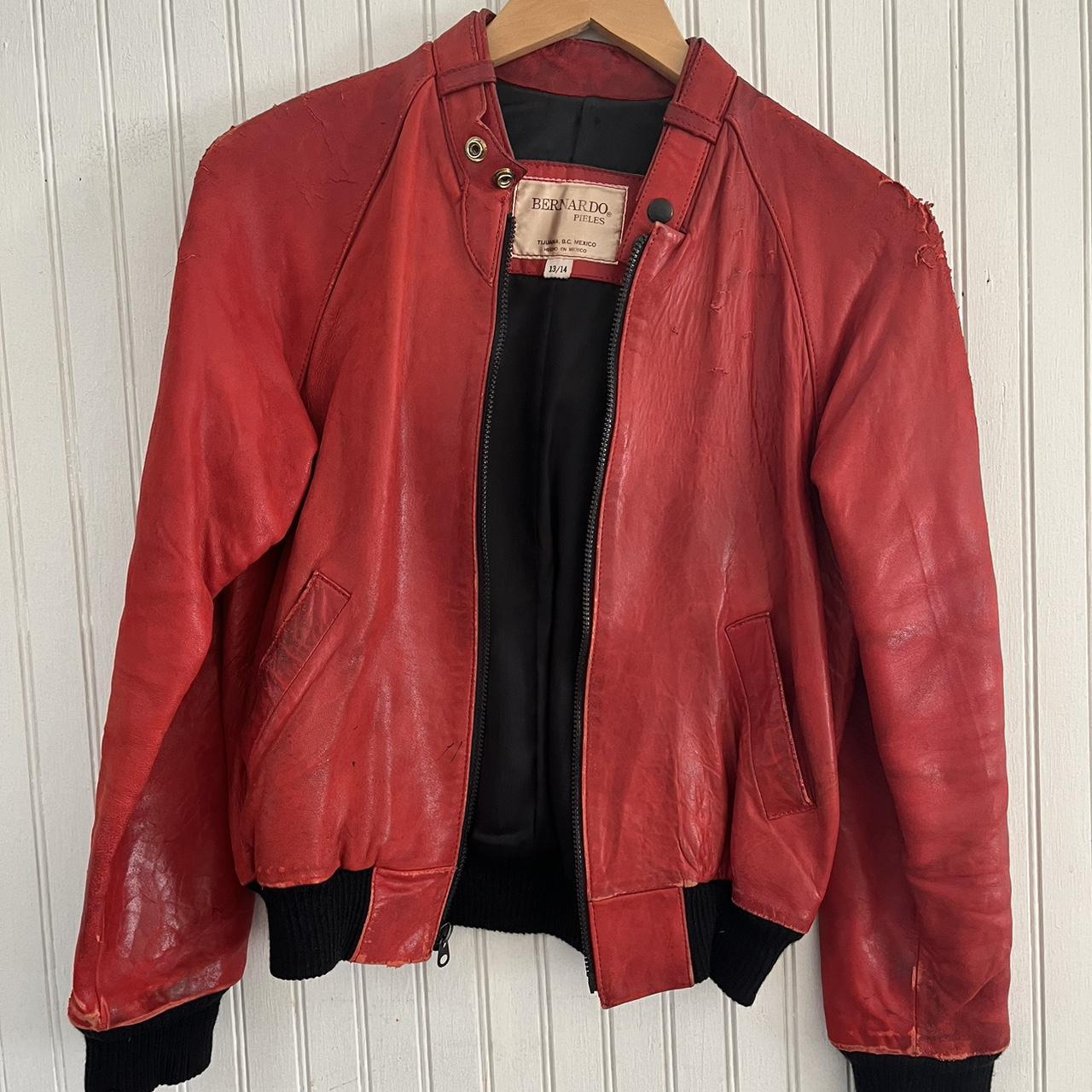 Mens red leather bomber on sale jacket