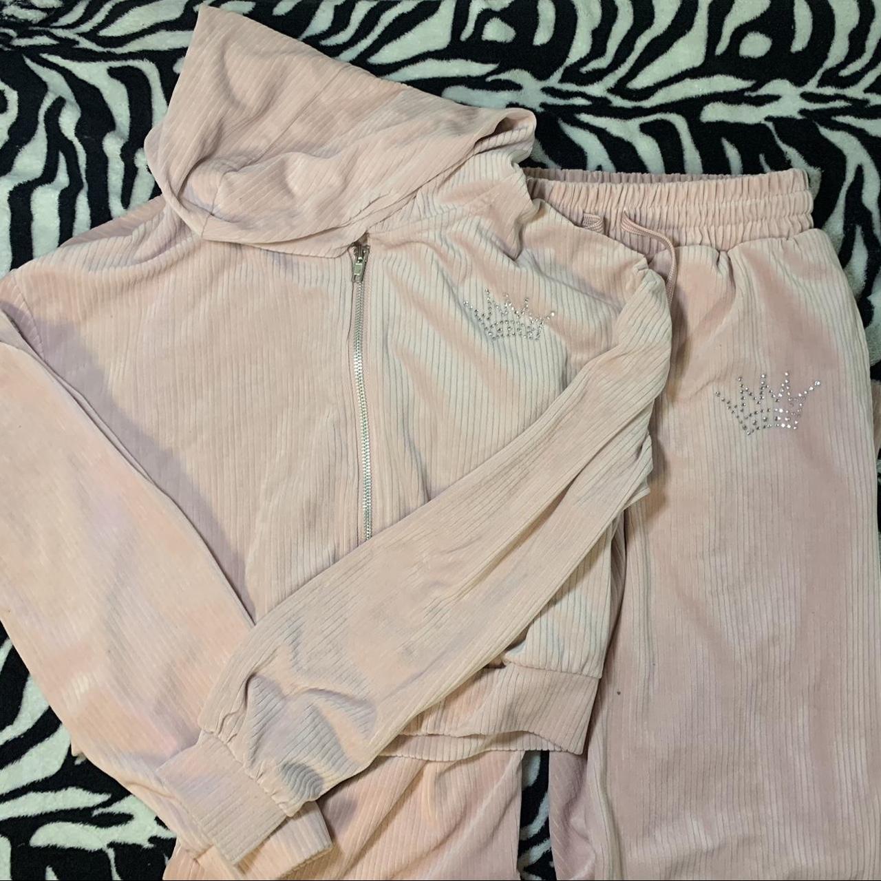 Baby pink y2k velour tracksuit with jewel... - Depop