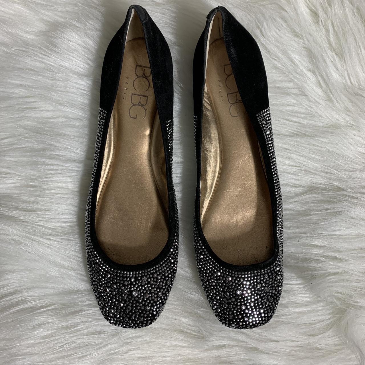 These black suede BCBG flats have a squared off toe,... - Depop