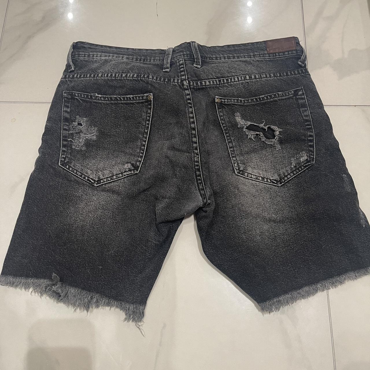 Zara Men’s jean ripped shorts, black color with... - Depop