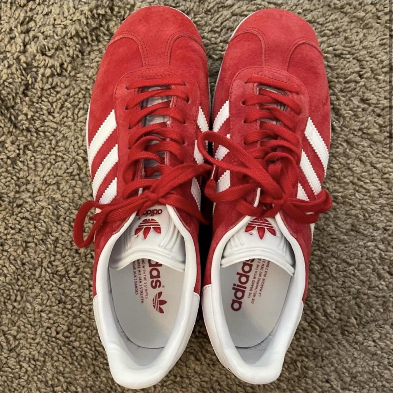 Adidas Women's Red and White Trainers | Depop