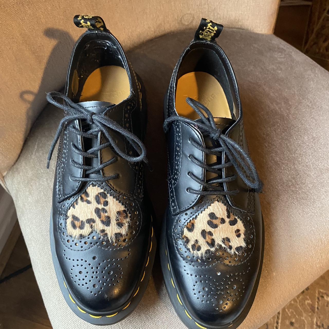 Dr martens leopard print heart black brogues Size