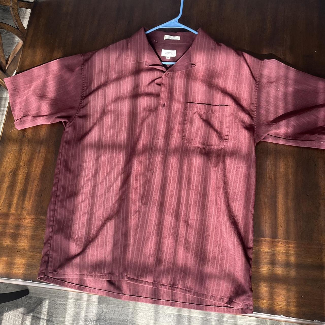 Button up Pinstripe Burgundy Shirt (Fits like Men’s... - Depop