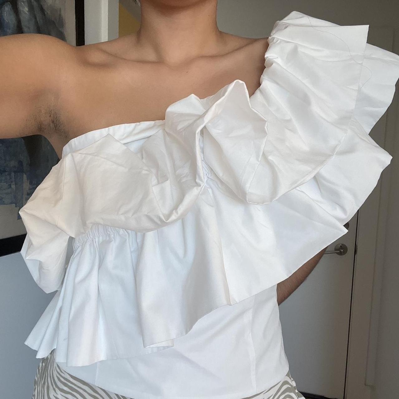 ZARA POPLIN TOP stretchy material ruffle... Depop