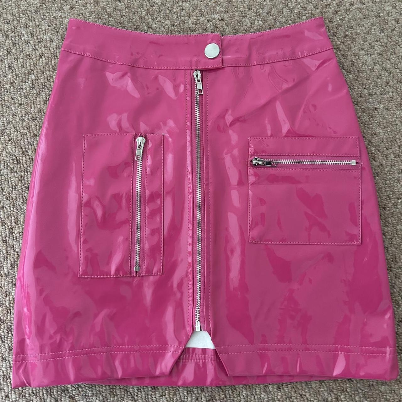 Barbiecore hot pink Y2K PVC skirt. Size... Depop