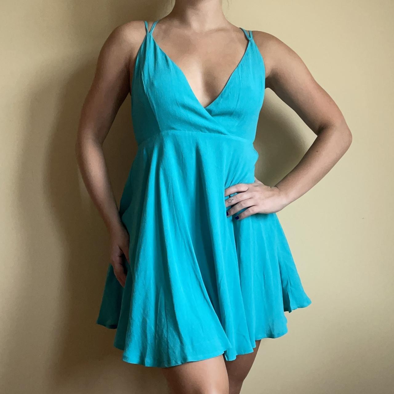 NWT Forever 21 Teal Blue V Neck A Line Strappy Flowy. Depop