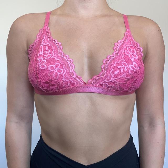 Pink lace bralette. Lightly worn. I quickly realized - Depop