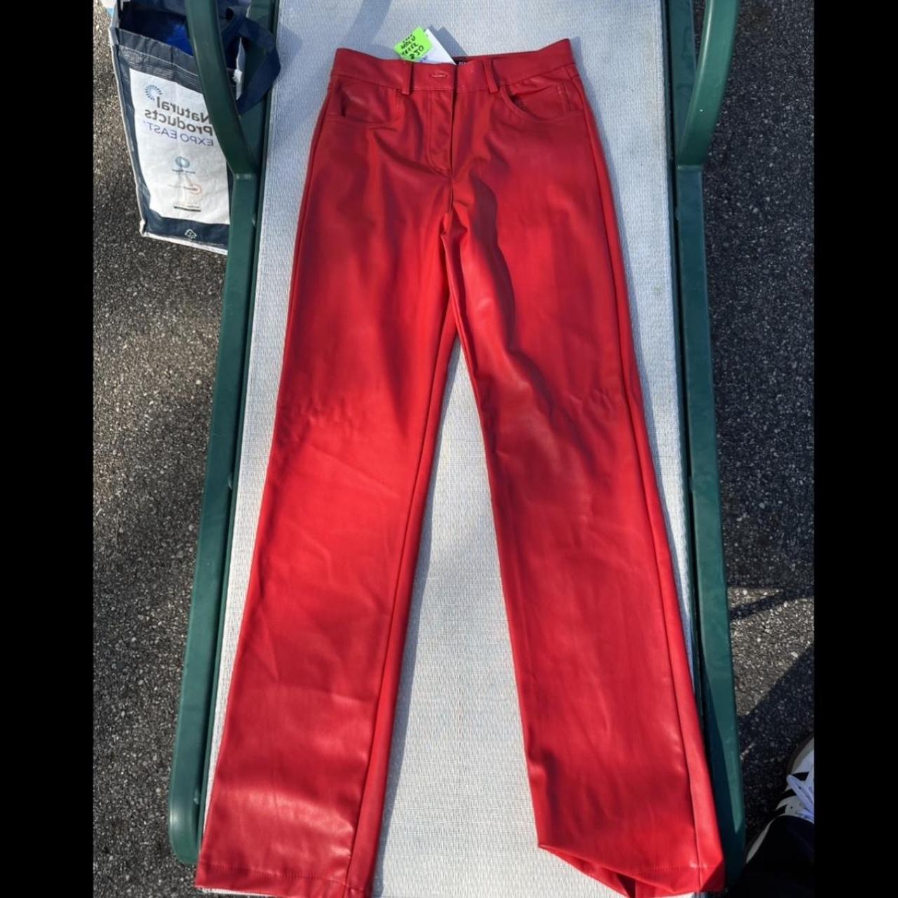 Zara Red Leather Pants #zara #leatherpants #red - Depop