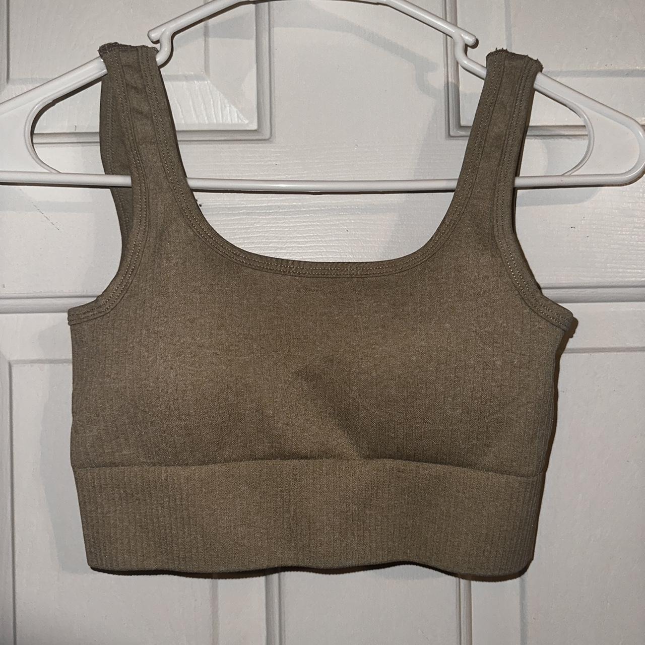 🌻 Nude Khaki Tan V-Neck Strap Sports Bra — - Depop