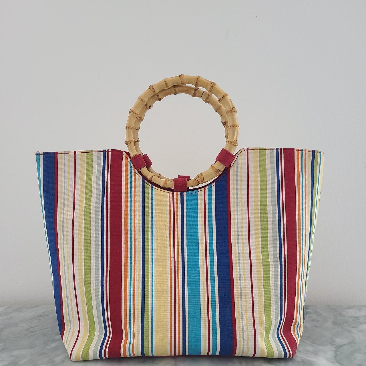 Longaberger Striped Bamboo Ring Handle Canvas...