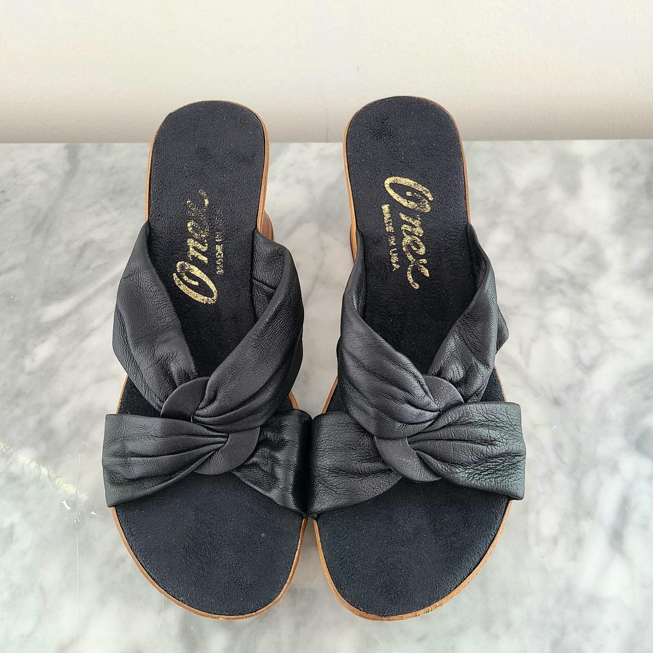 Onex Womens Wedge Sandals Pull On Slides Black Size Depop