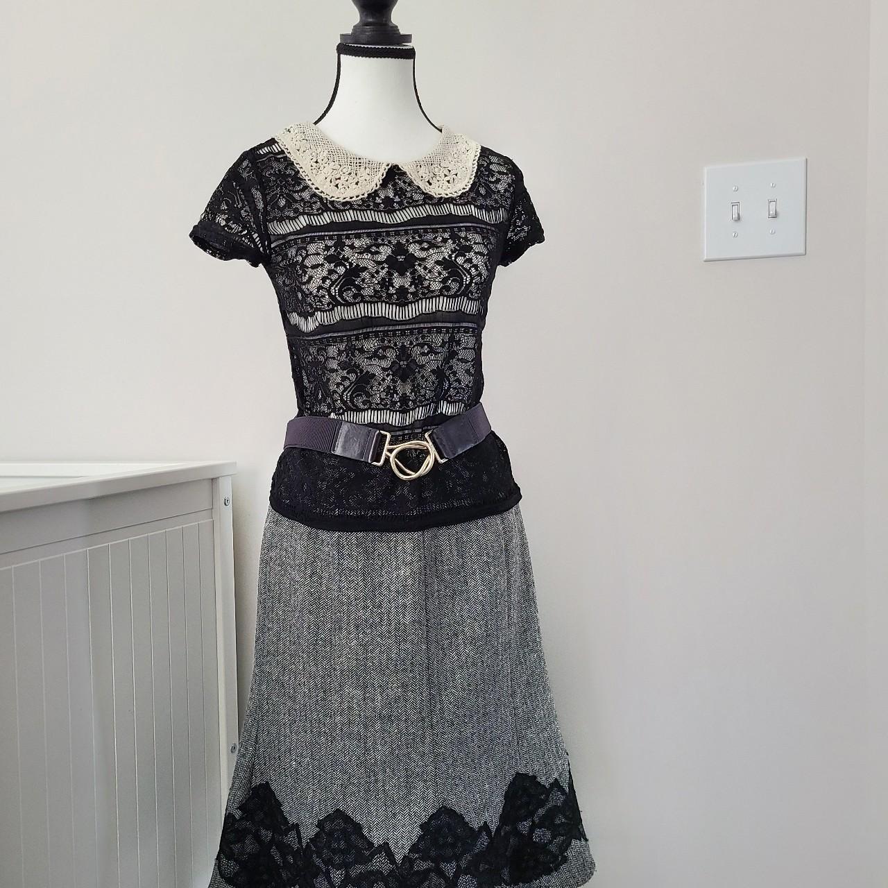 Black and white outlet herringbone skirt