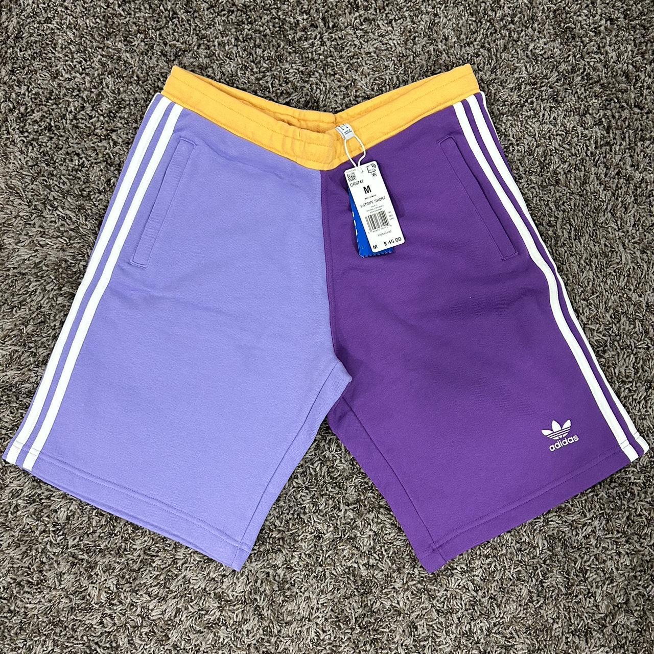 Adidas Originals Men's Purple and Yellow Shorts Depop