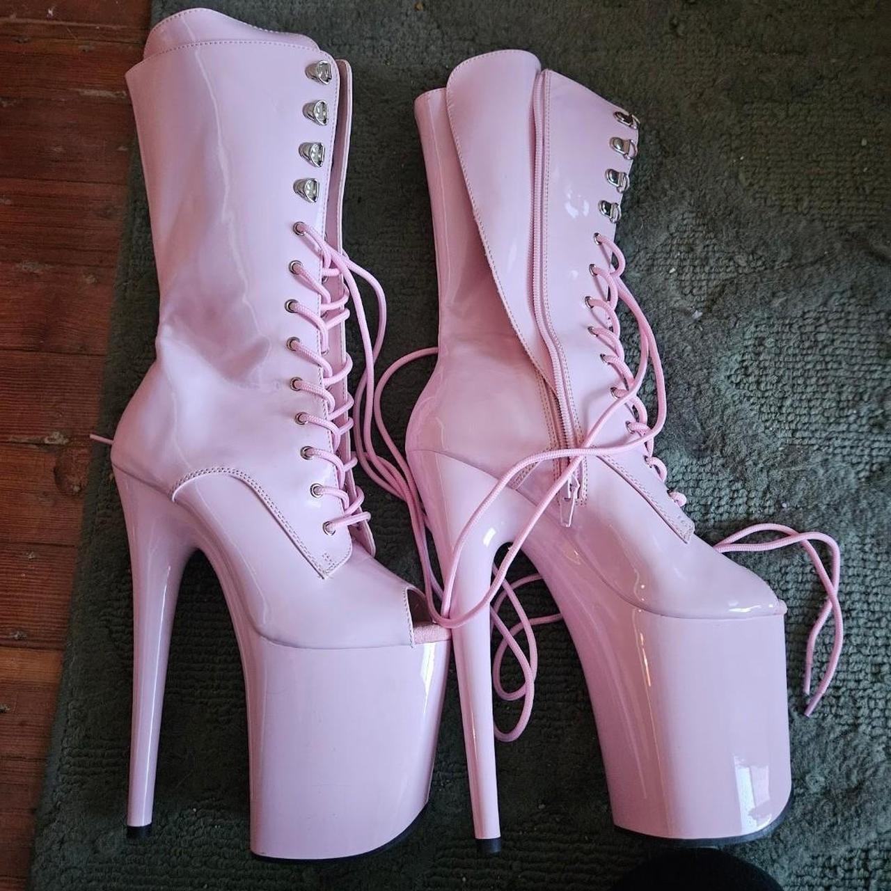 New pastel pleasers never worn. 8in heel boot style... - Depop