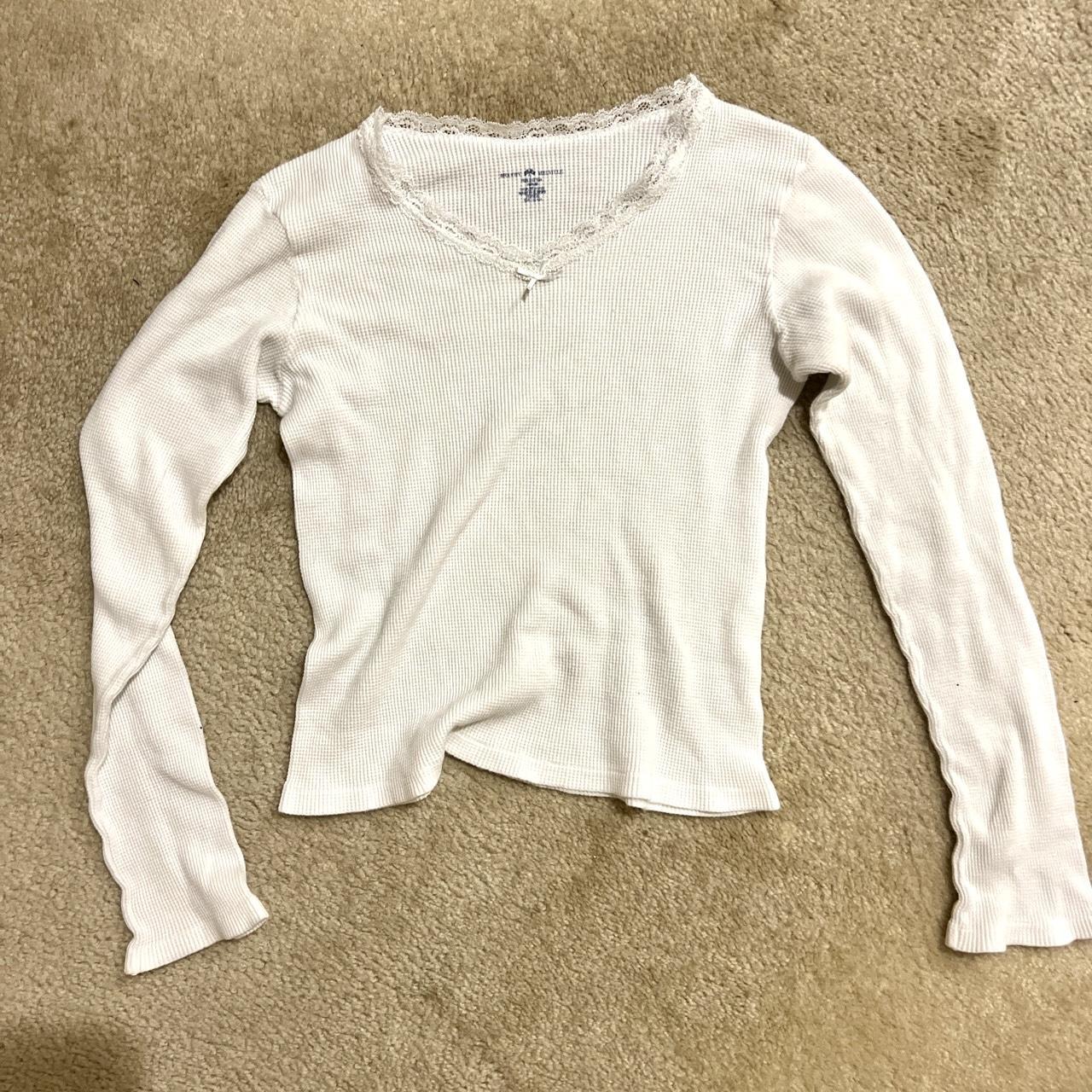 brandy melville sonia basic top in white lace and - Depop