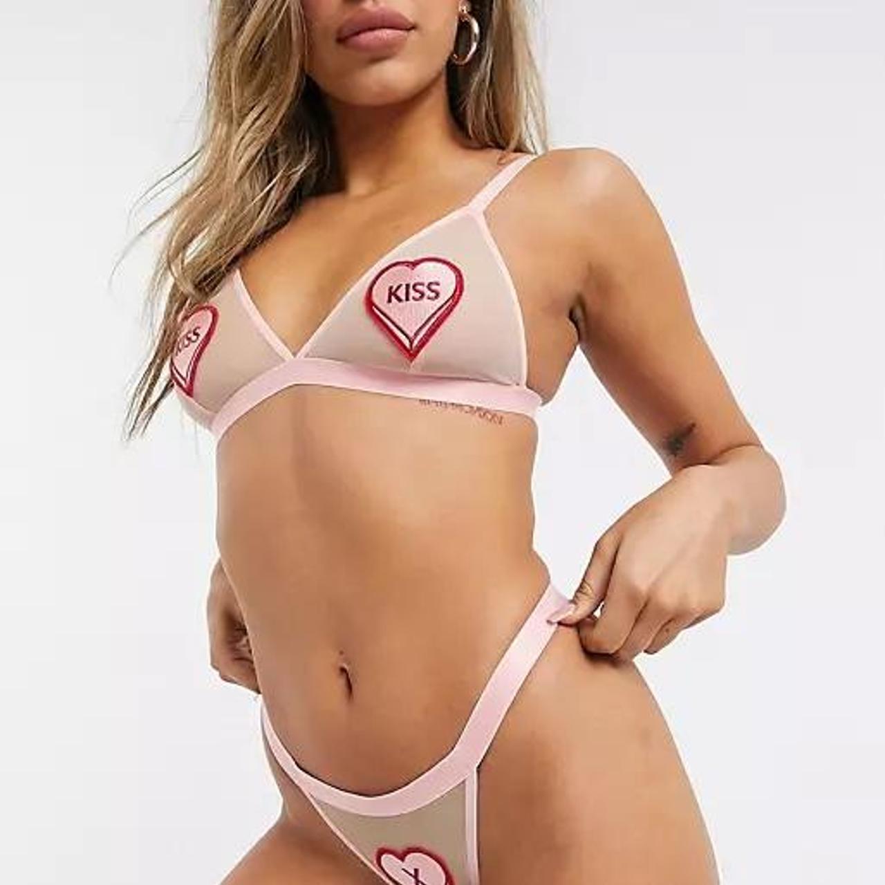 Red Heart Mesh Triangle Bra & Thong