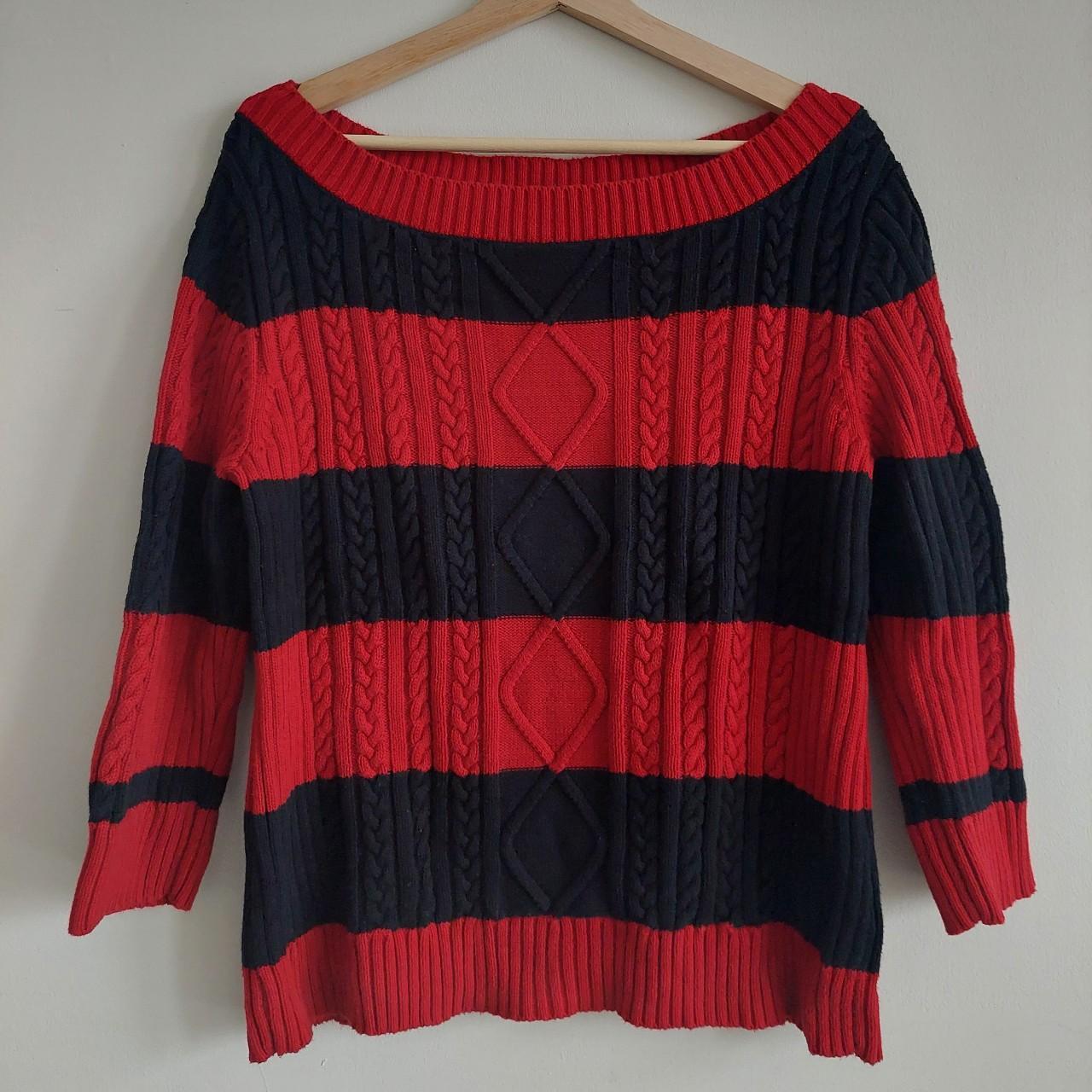 Chaps red and black stripe jumper Fits more like a... Depop