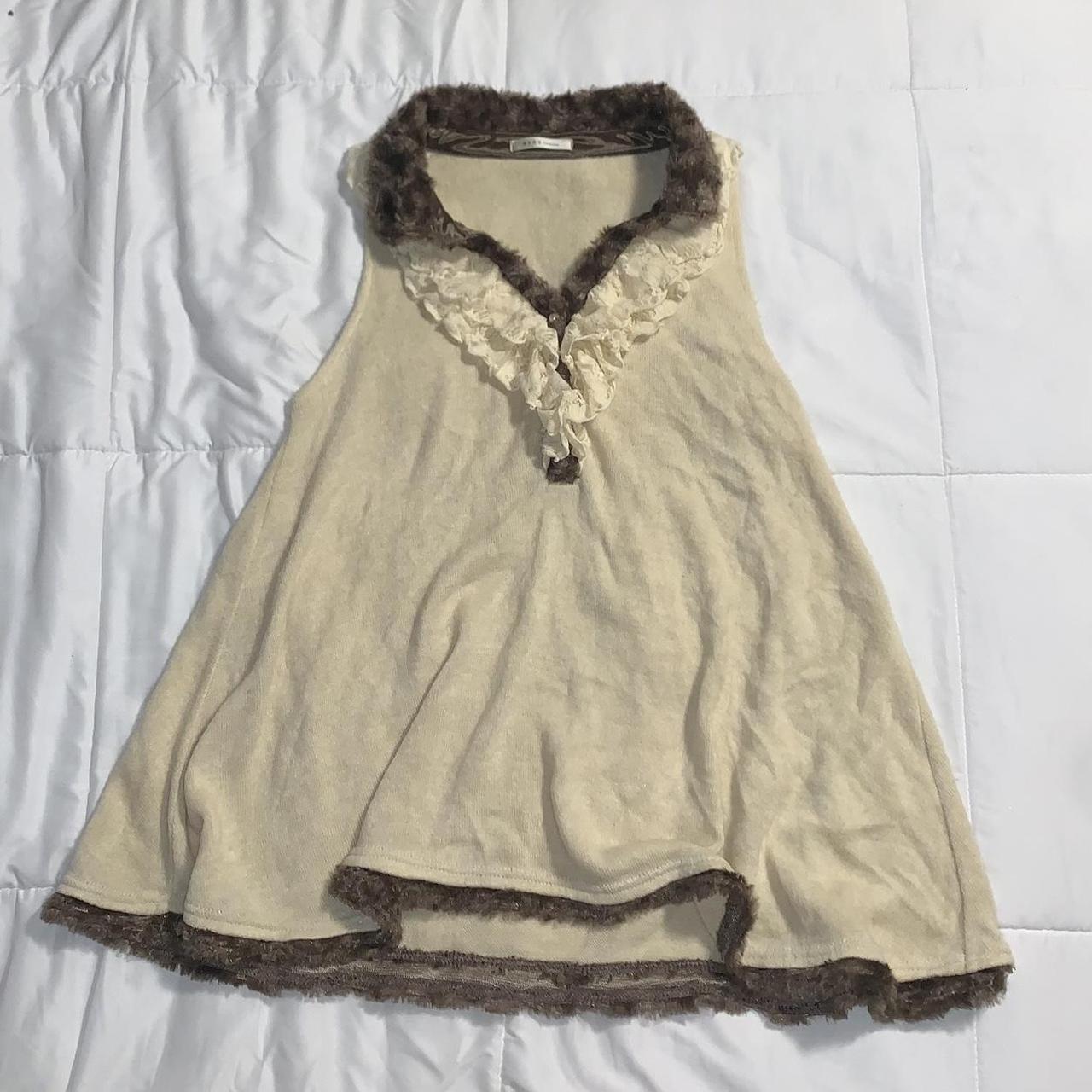 Axes Femme Cream & Brown Fluffy Fur Trimmed Tunic... Depop