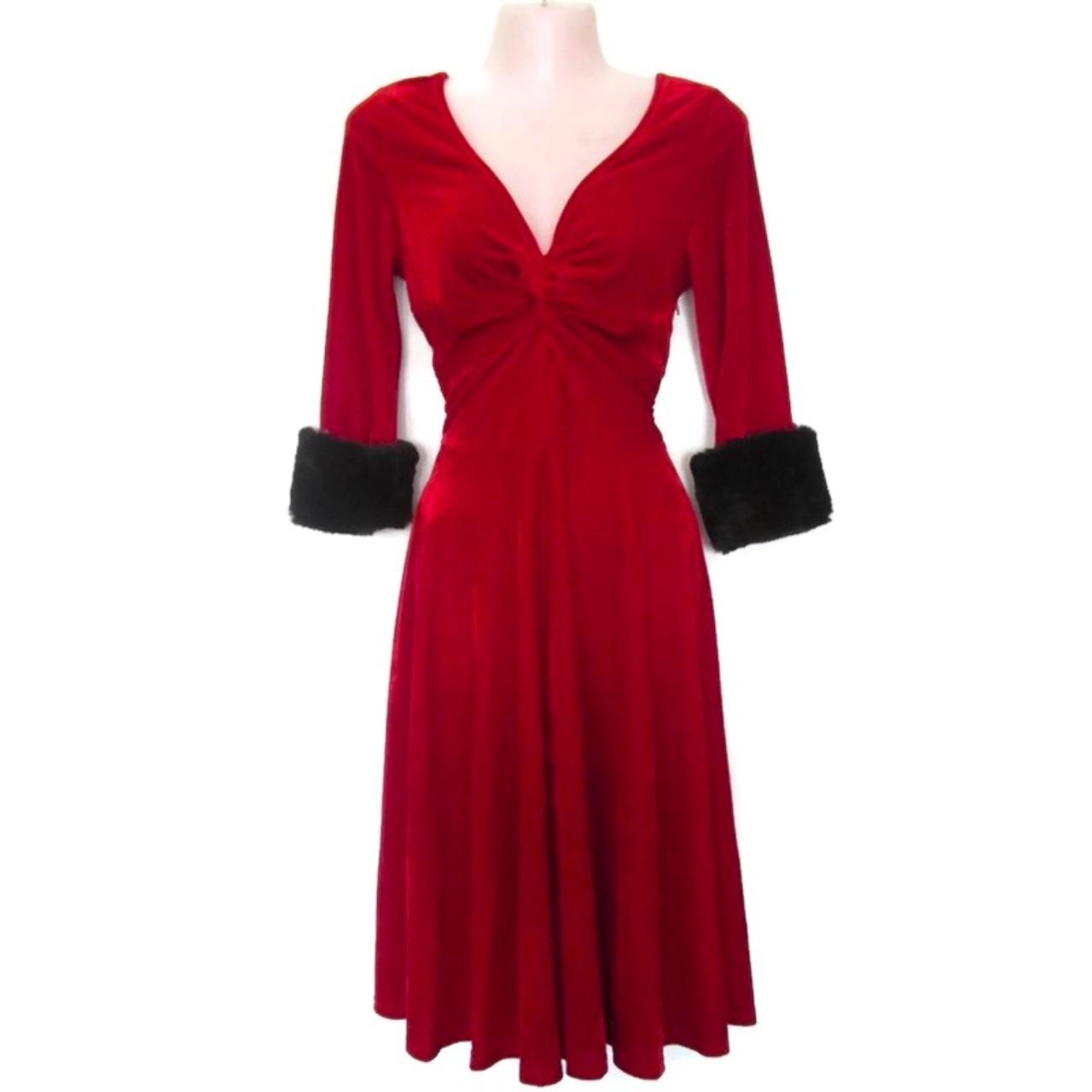 nwt voodoo vixen red velvet dress fur size medium. Depop
