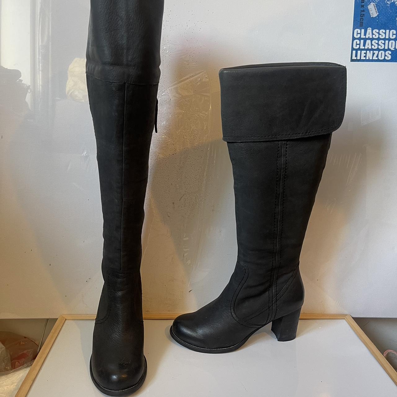 Hush puppies over knee black leather boots size... - Depop