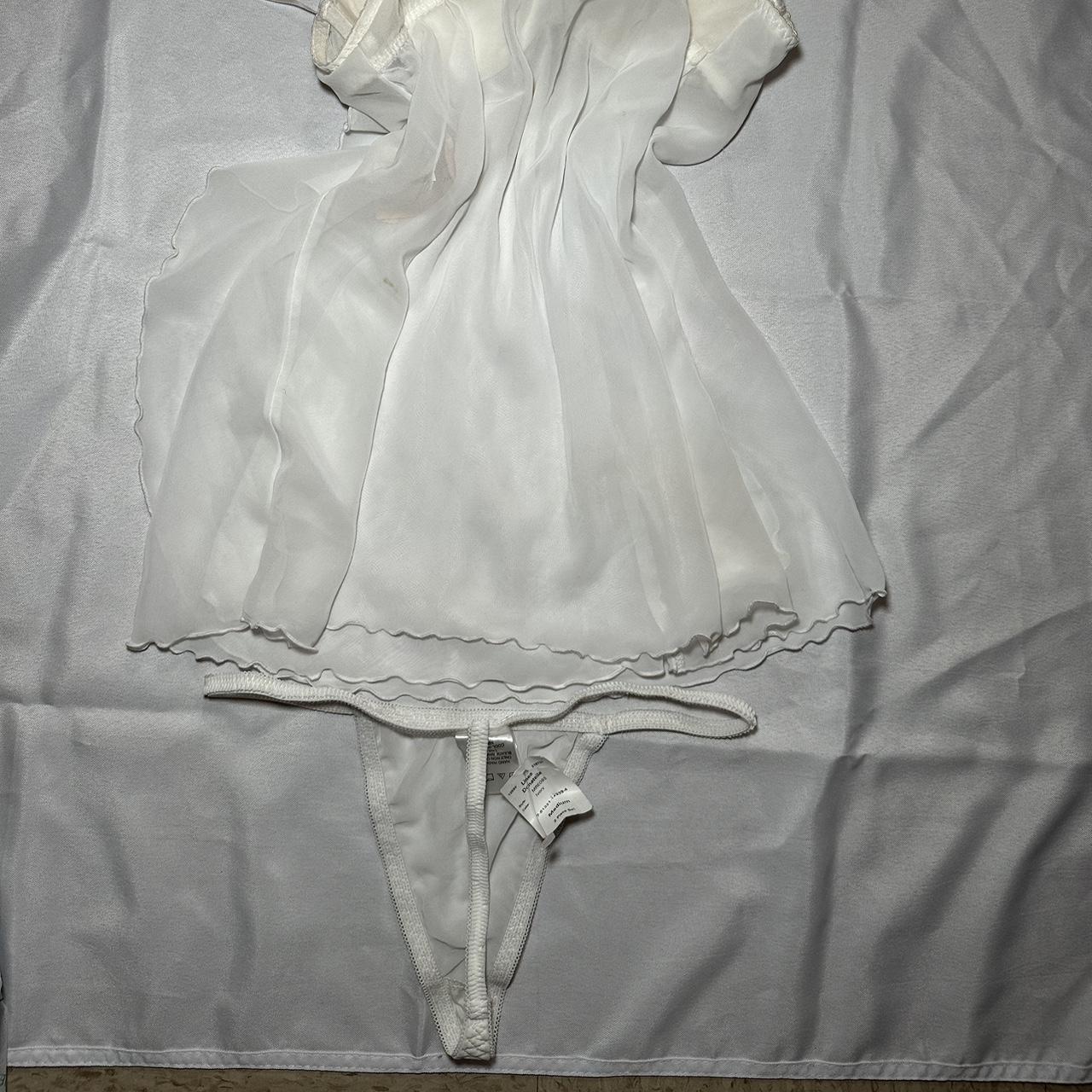 vintage white floral lace sheer babydoll set size - Depop