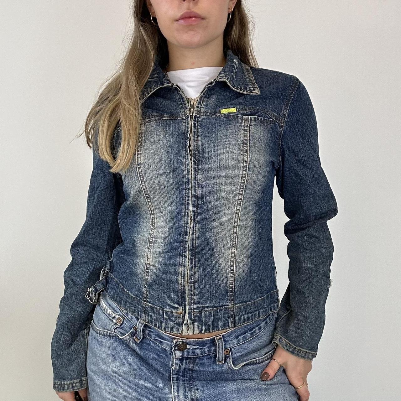 Vintage blue denim biker jacket No tags fits like... - Depop