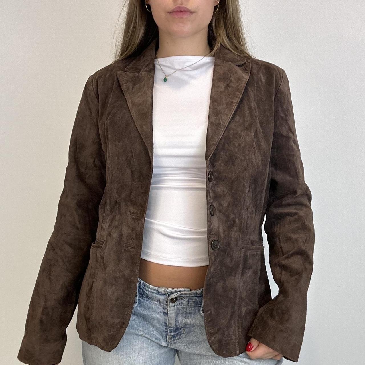 Vintage brown suede button up blazer jacket Size... - Depop