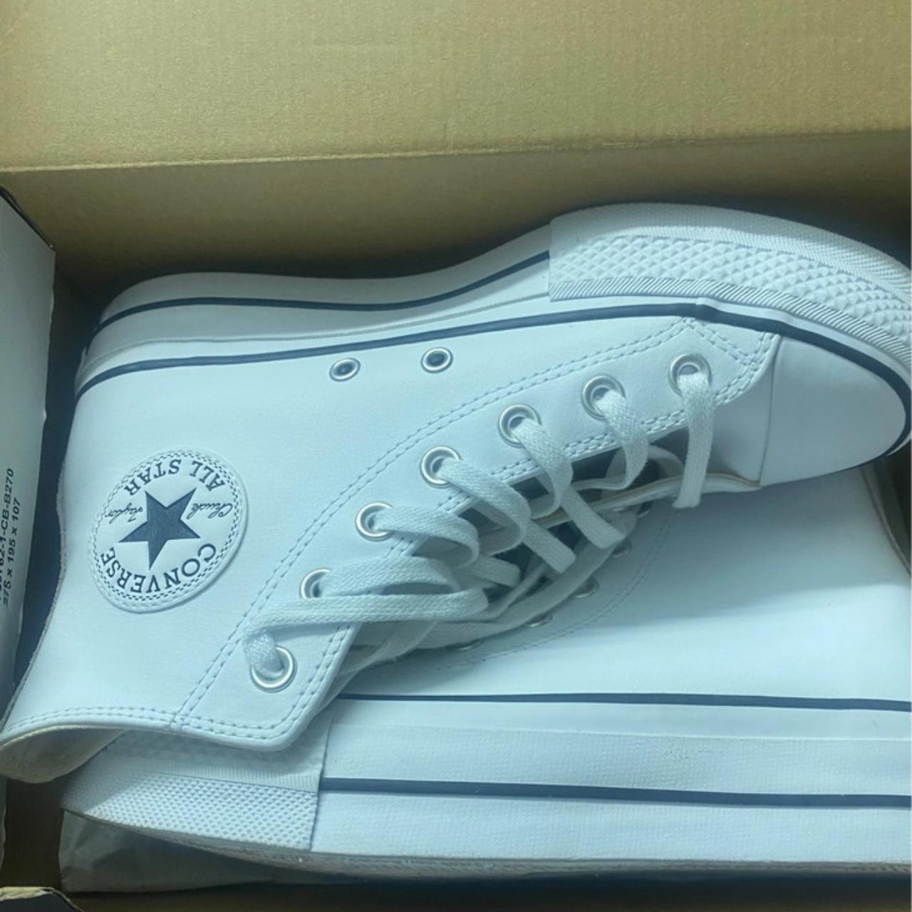 converse shoes 37 white A pair of white leather... - Depop