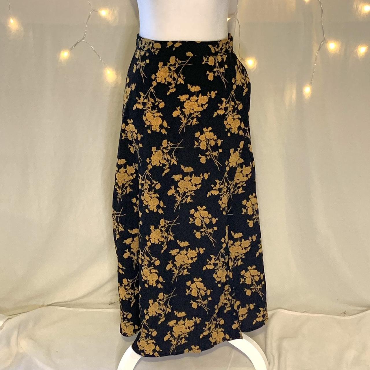 Black and Tan Floral Maxi Skirt - Vintage, Hippie,... - Depop