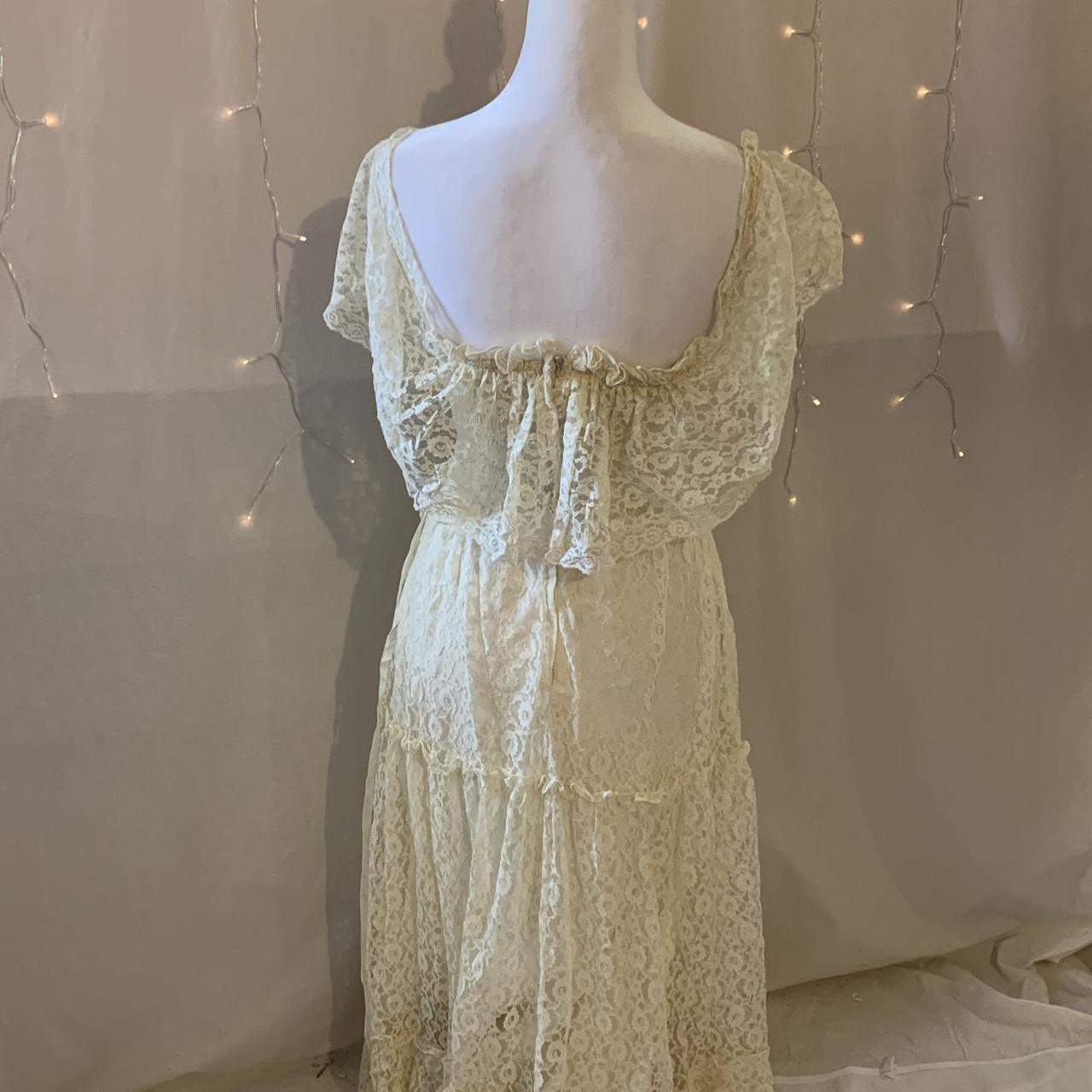 Vintage 70s Candi Jones California Cream Lace Maxi... - Depop