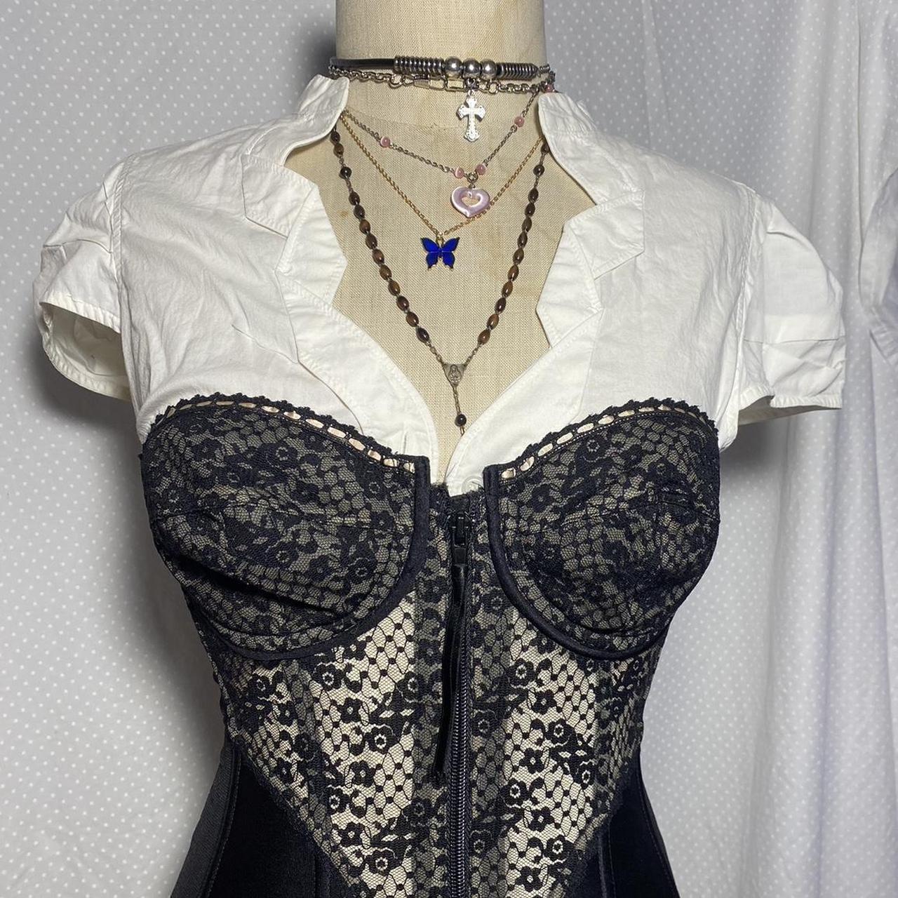 Fredericks of Hollywood black corset Front zipper... - Depop