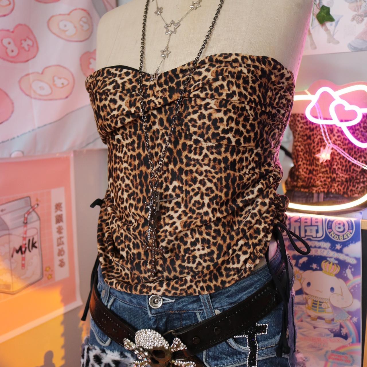 Leopard print tube top with adjustable ruched sides... - Depop
