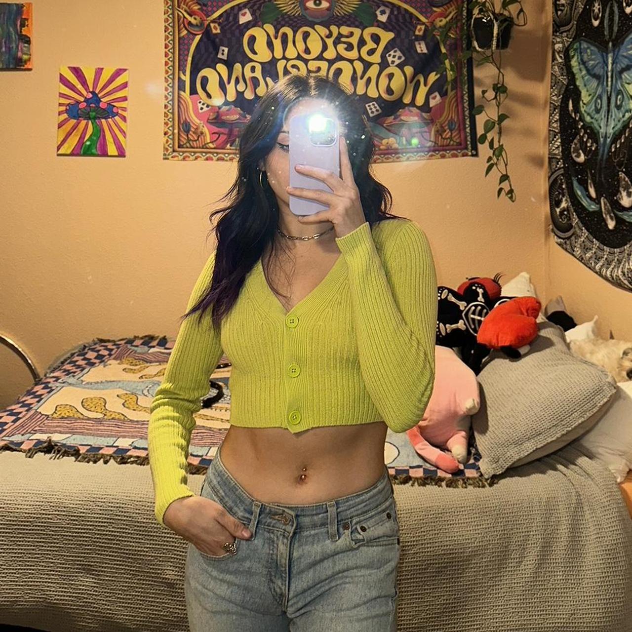 Lime green crop clearance sweater