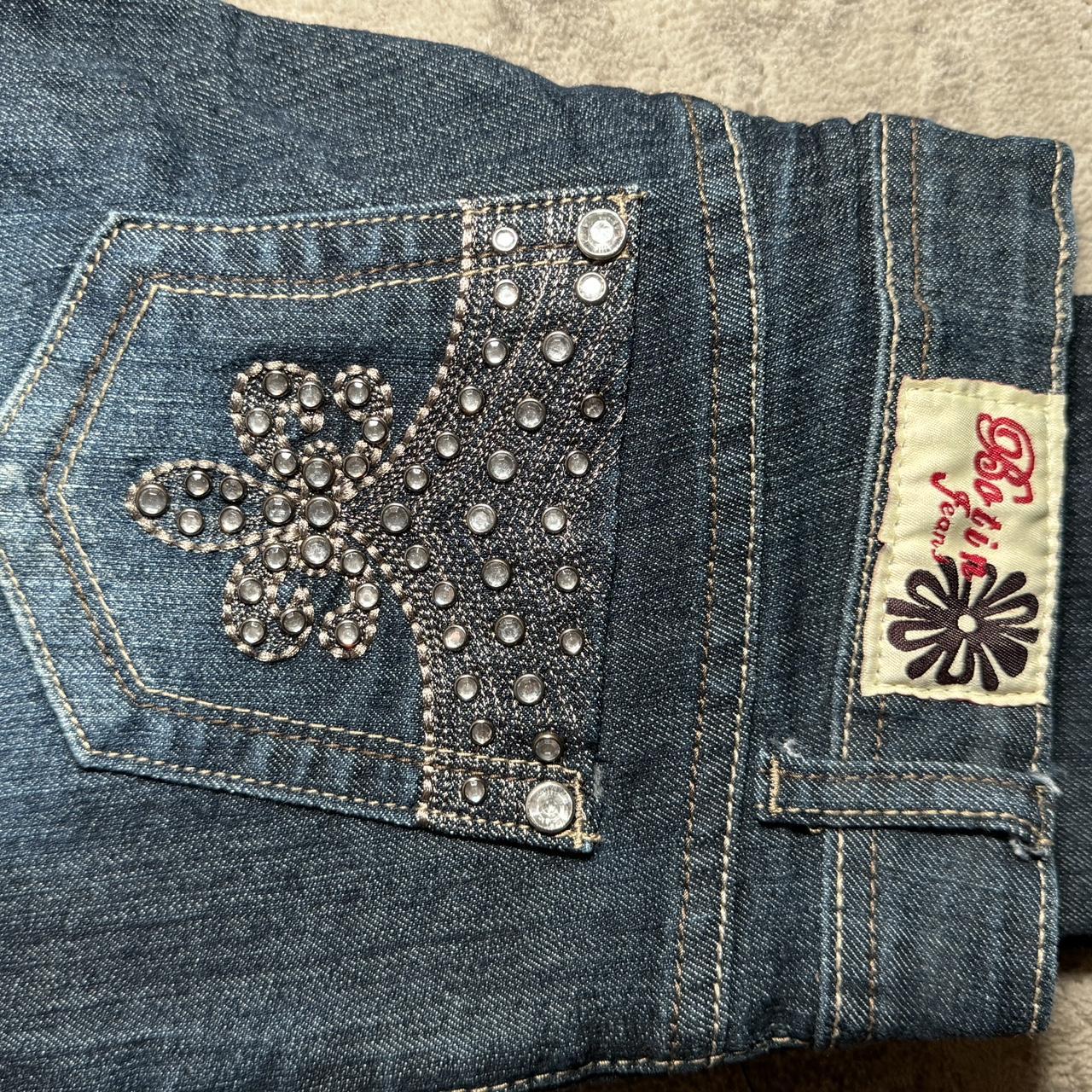 low rise jeans with lots of rhinestone details - Depop