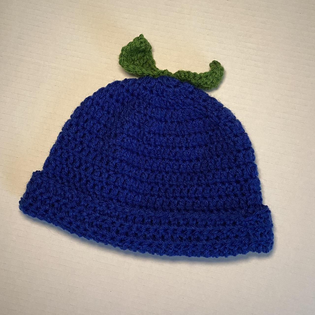 Crochet blueberry beanie with leaves Stretchy, cute, - Depop