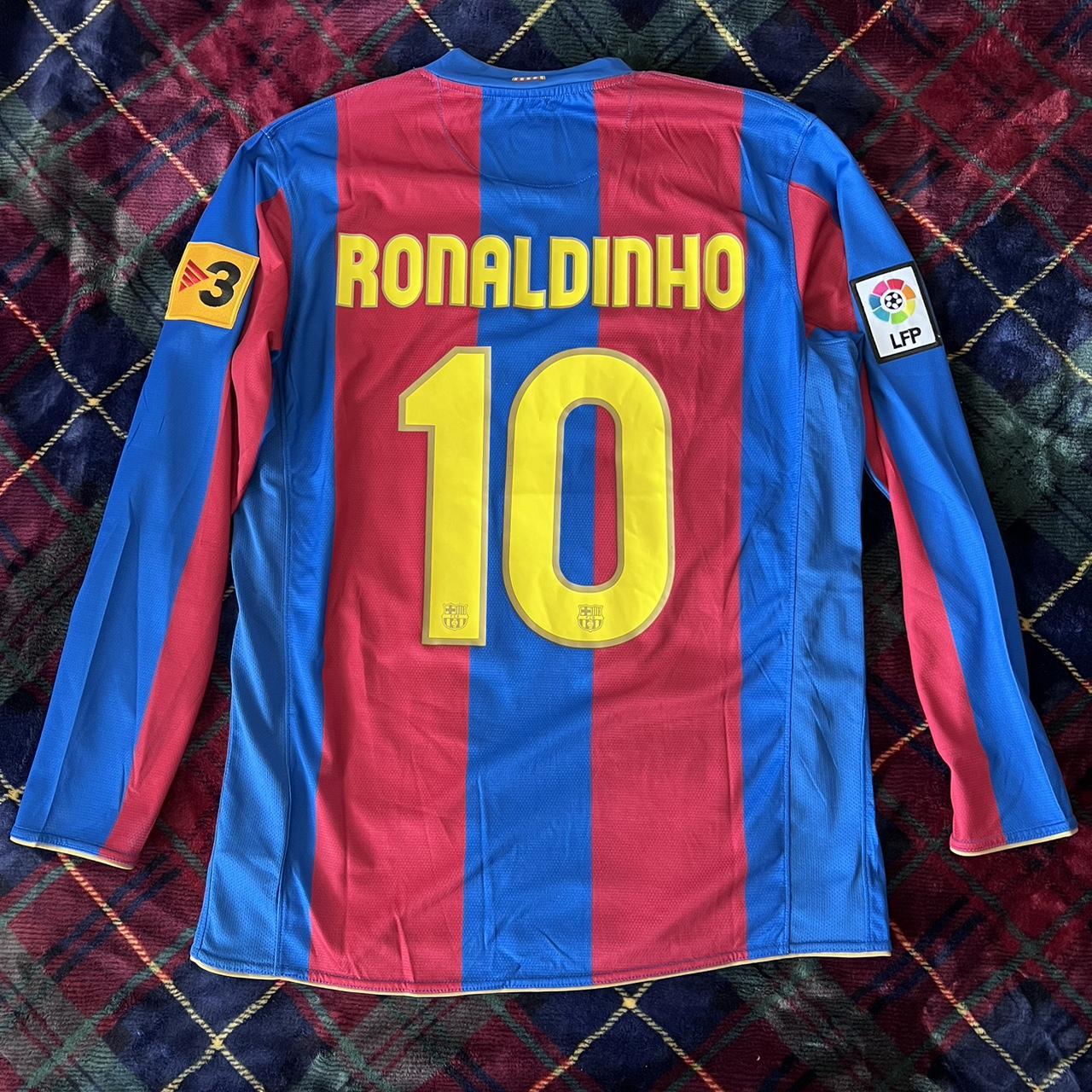 FC Barcelona 2007 Retro Jersey #10 Ronaldinho Worn... - Depop