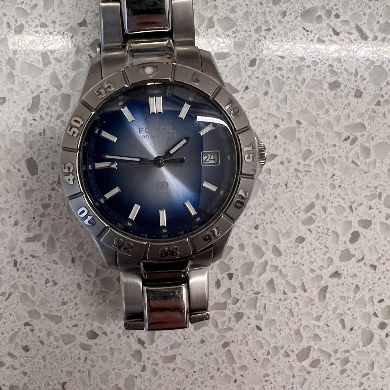 Fossil Watches Silver With Blue Inside Small Men's Watch, Silver