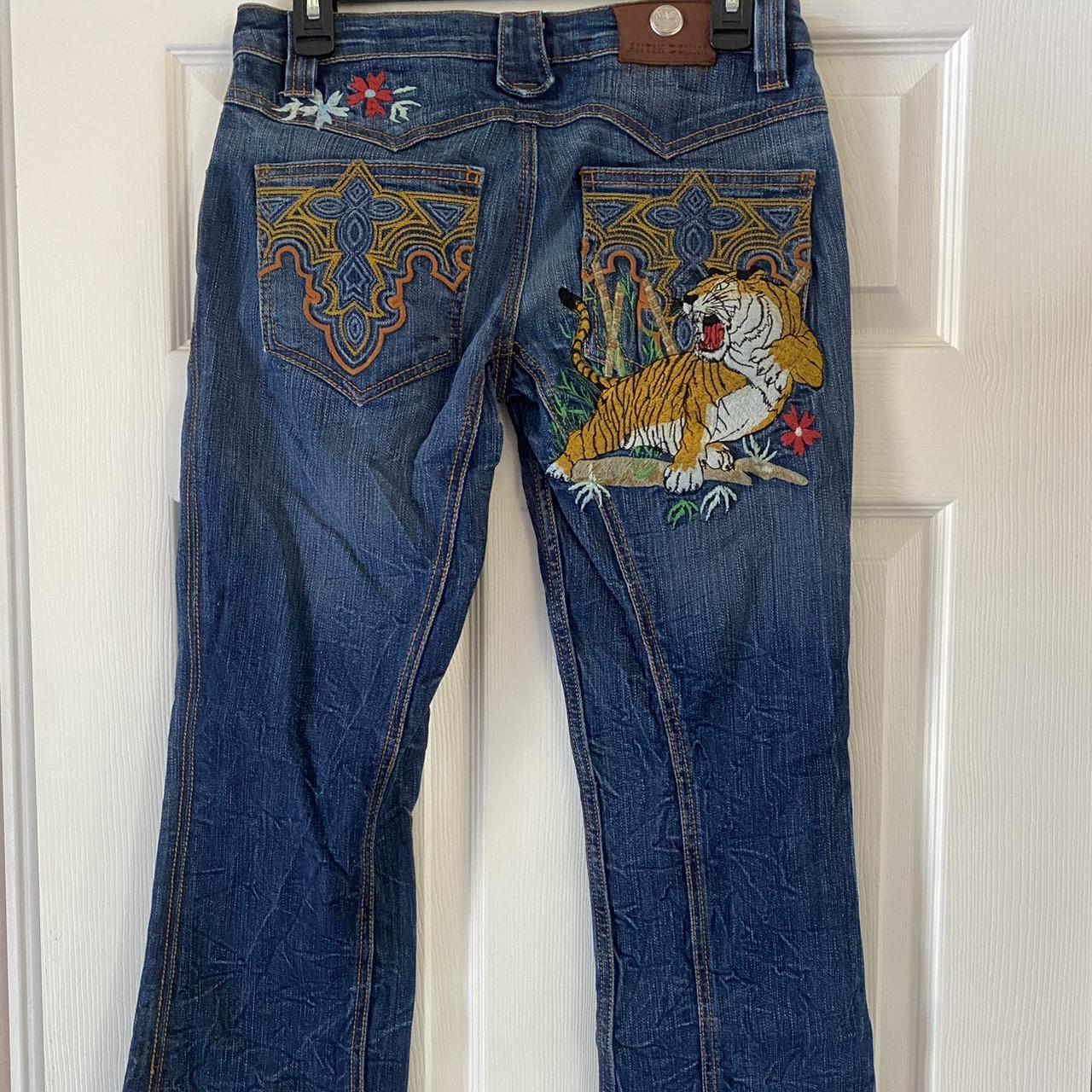 Vintage low rise Antik denim embroidered jeans. Size... - Depop
