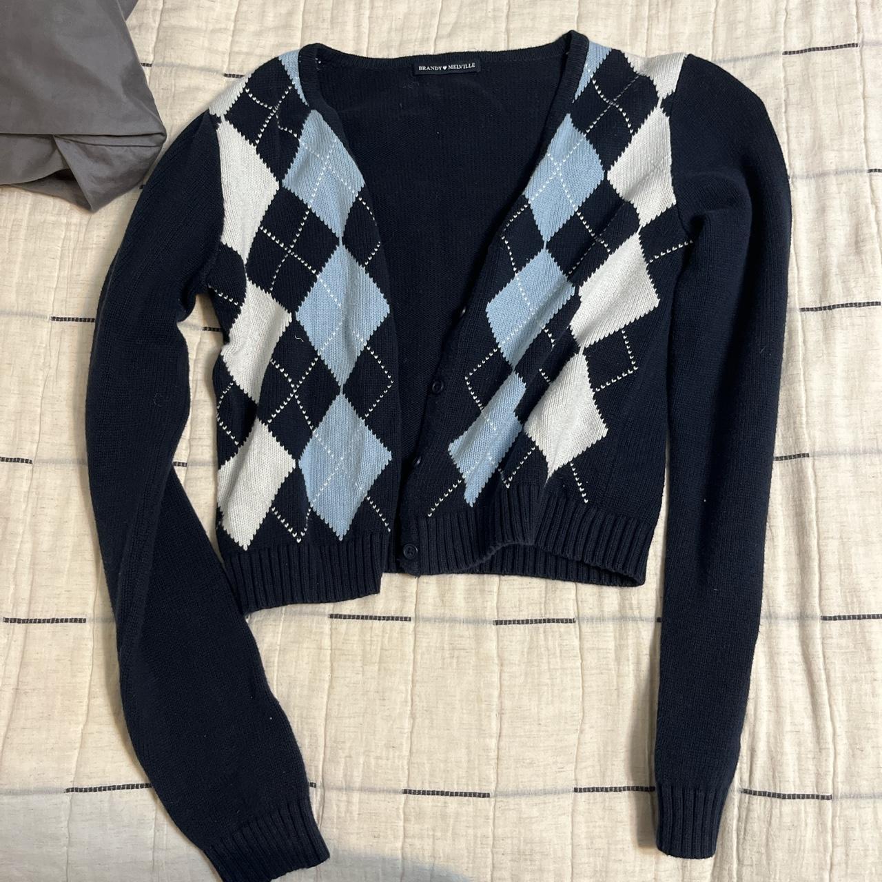 Brandy Melville Women's Blue and White Cardigan | Depop