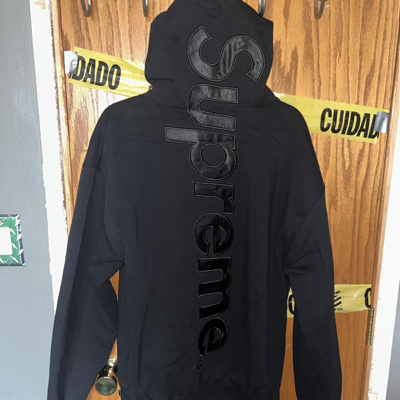 Supreme satin appliqué hooded sweatshirt (Send Offers) - Depop