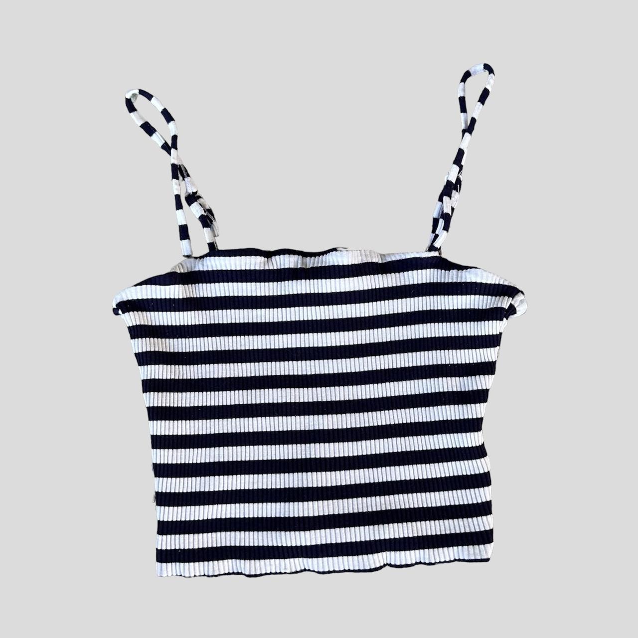 Factorie navy and white striped crop top Xs Depop
