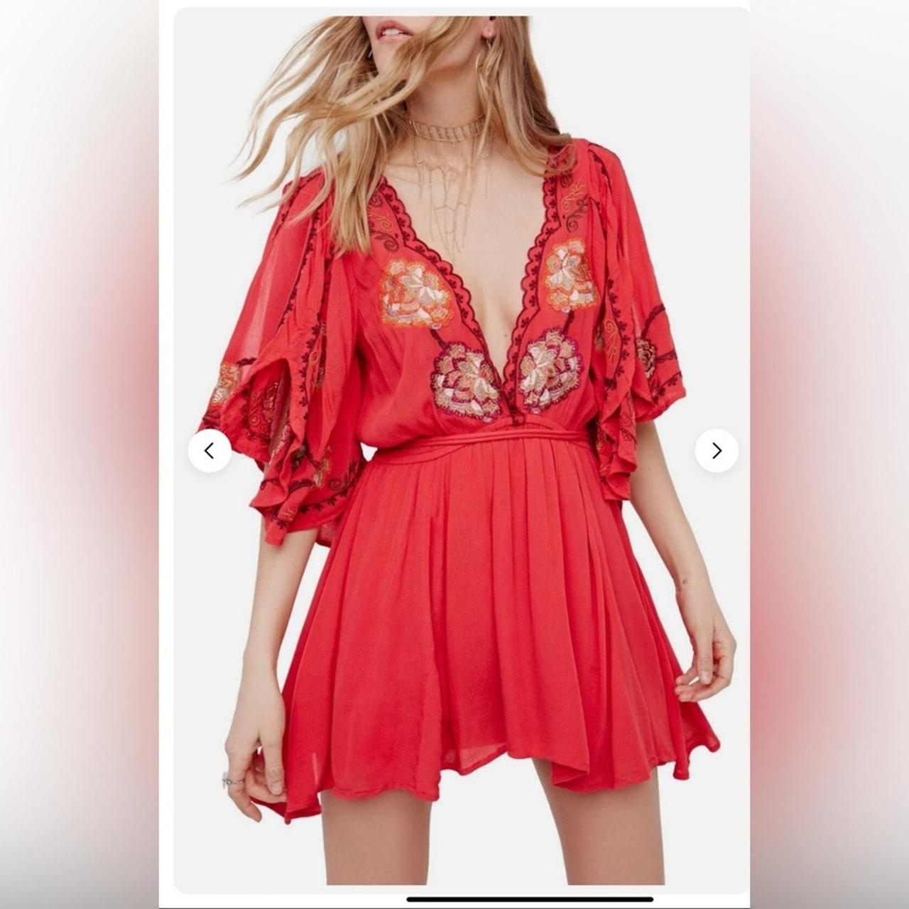 Free people red embroidered dress hotsell