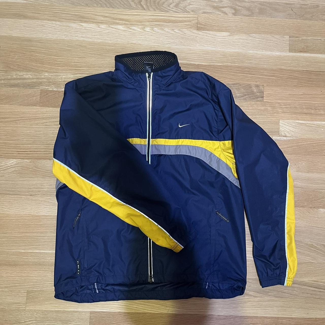 Large blue and yellow retro Nike windbreaker runs a... - Depop