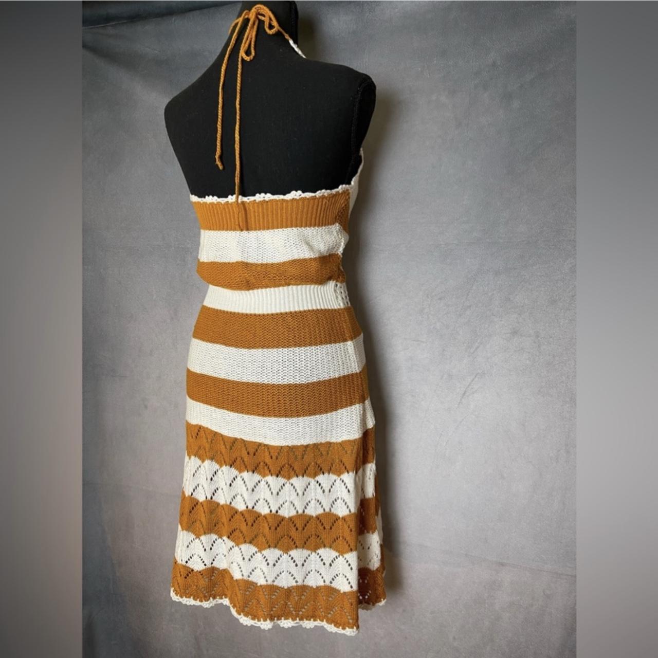 BCBG burnt orange and cream crochet knit halter midi Depop