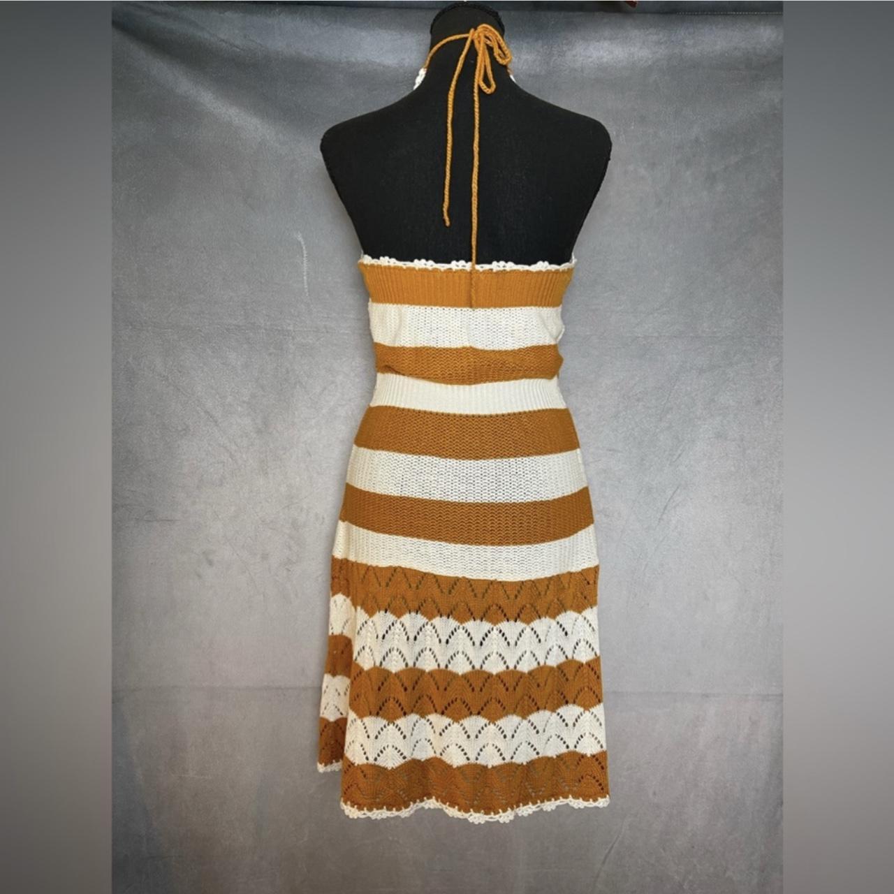 BCBG burnt orange and cream crochet knit halter midi Depop