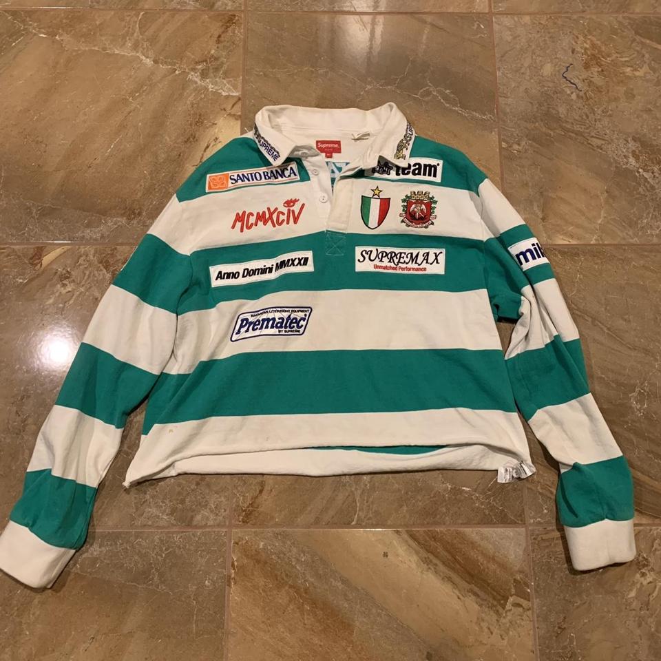 Supreme Stripe Rugby White. 100% authentic I can fed... - Depop