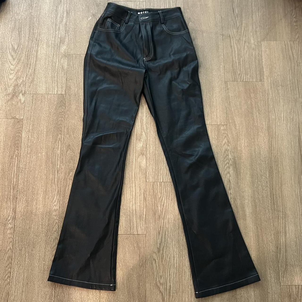 Black with white stitching leather pants from