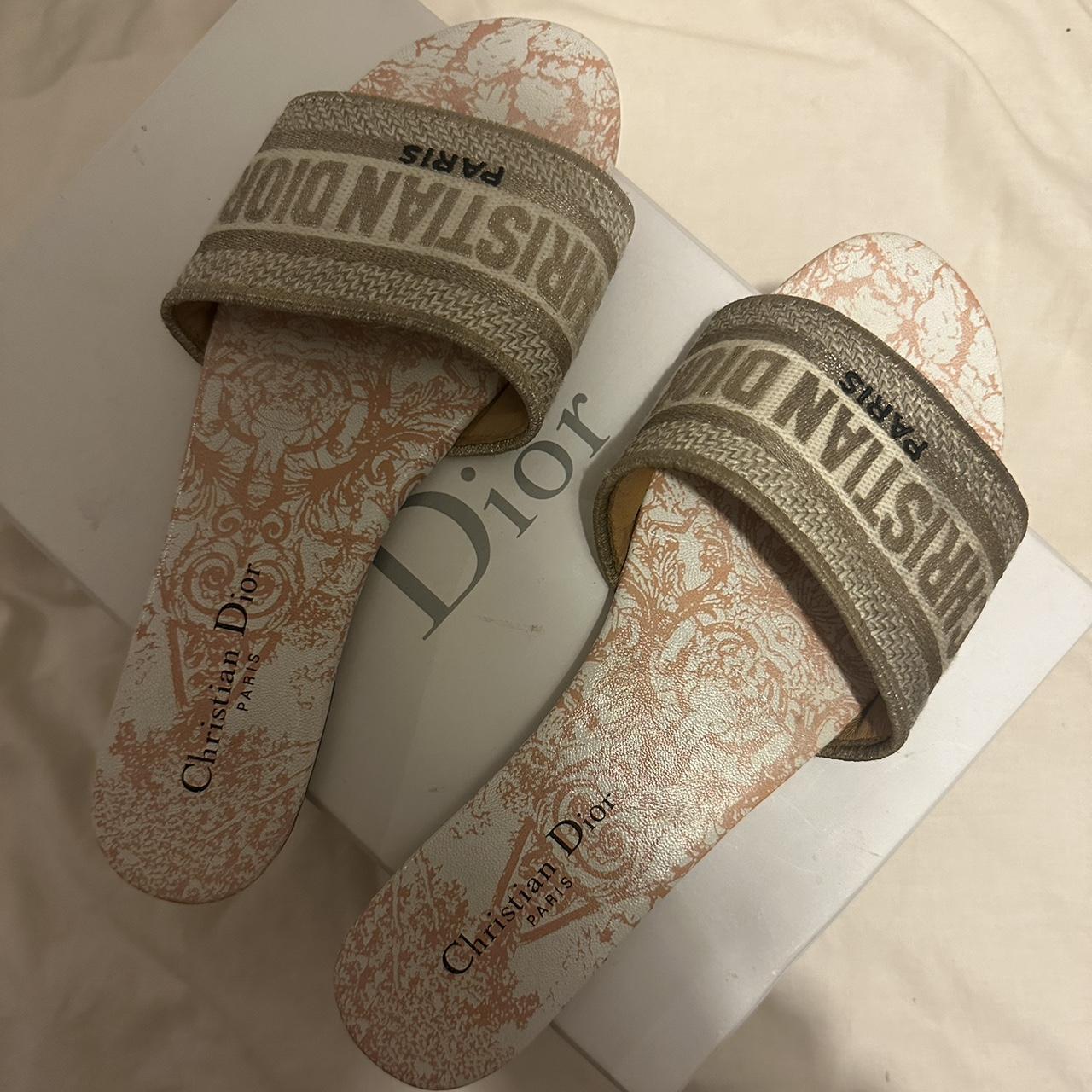 Dior d way slides in gold and white Size 39 (8) One... - Depop